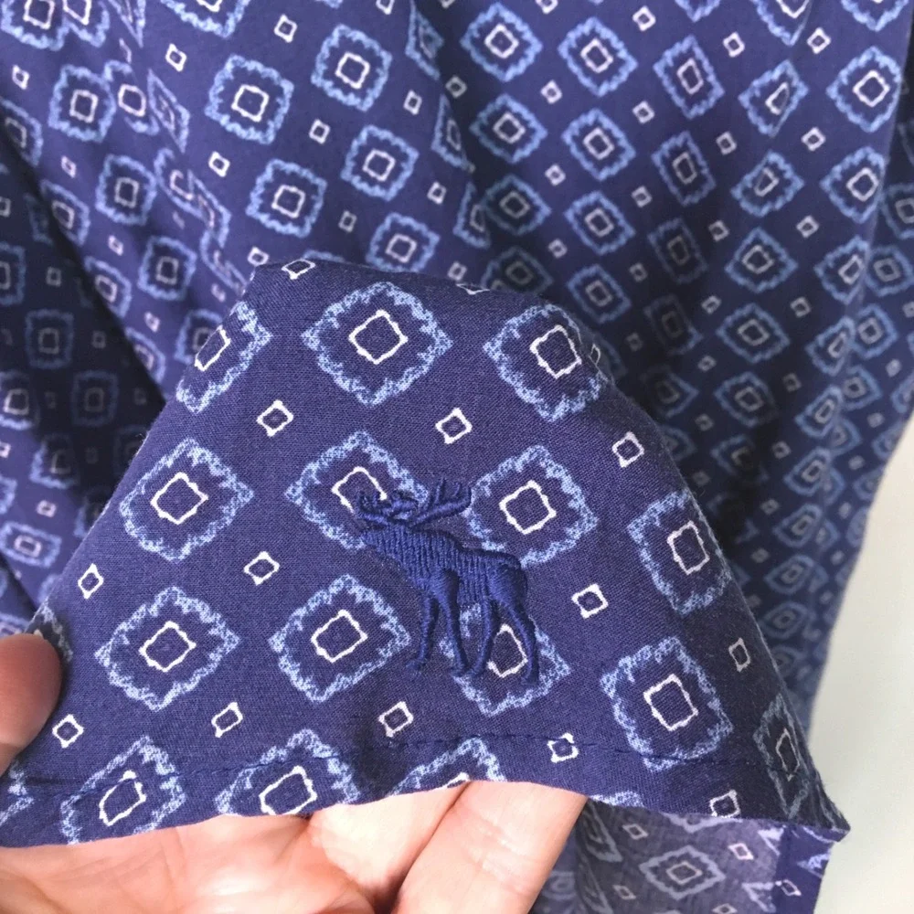 Abercrombie & Fitch Geometric Diamond Print Strapless Maxi Dress L Blue